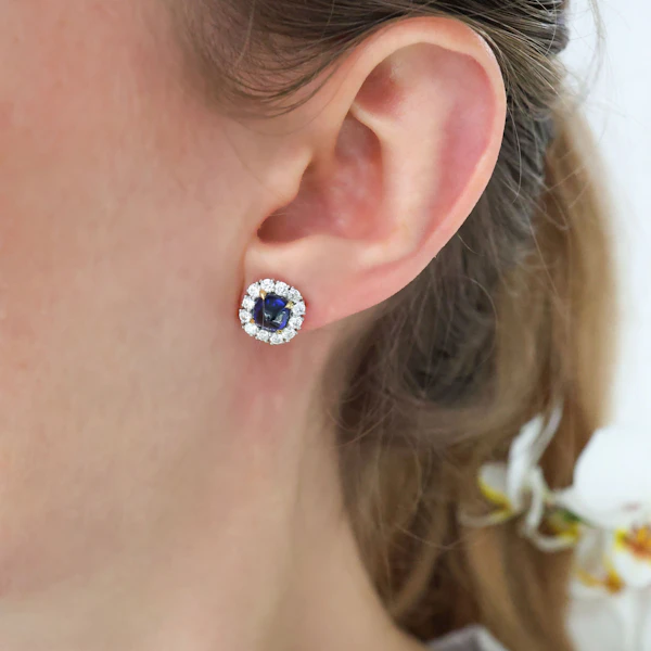 Sapphire, Diamond And Platinum Cluster Earrings, 2.83ct - image 5
