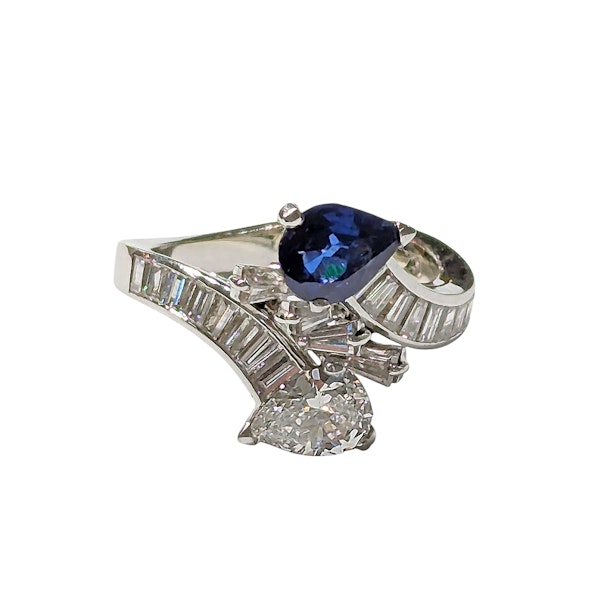 Vintage Sapphire, Diamond and White Gold Crossover Ring, Circa 1990 - image 3