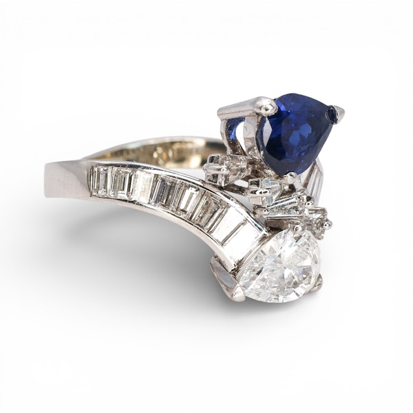 Vintage Sapphire, Diamond and White Gold Crossover Ring, Circa 1990 - image 7