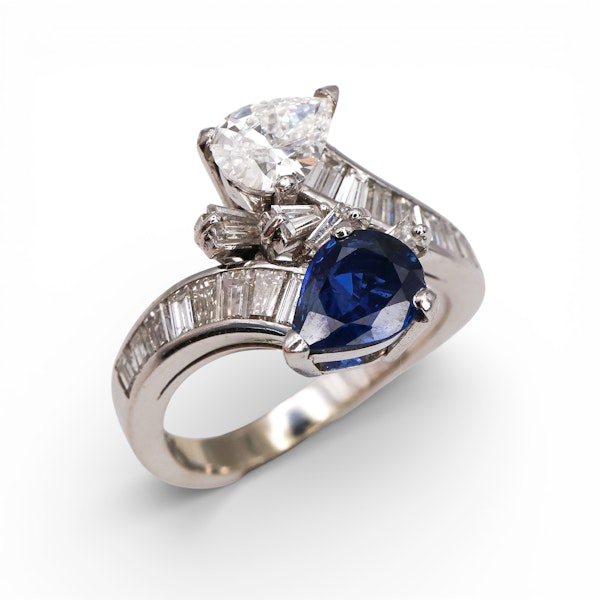 Vintage Sapphire, Diamond and White Gold Crossover Ring, Circa 1990 - image 6