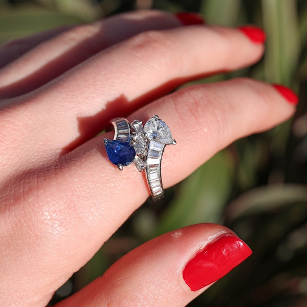 Vintage Sapphire, Diamond and White Gold Crossover Ring, Circa 1990 - image 4