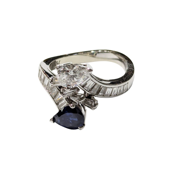 Vintage Sapphire, Diamond and White Gold Crossover Ring, Circa 1990 - image 5