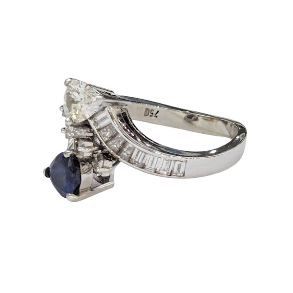 Vintage Sapphire, Diamond and White Gold Crossover Ring, Circa 1990 - image 8