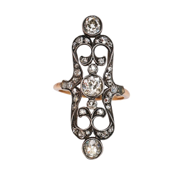 Antique Diamond and Silver Upon Gold Plaque Ring, Circa 1900 - image 3