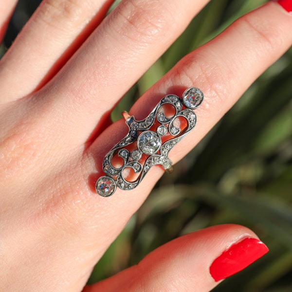 Antique Diamond and Silver Upon Gold Plaque Ring, Circa 1900 - image 2