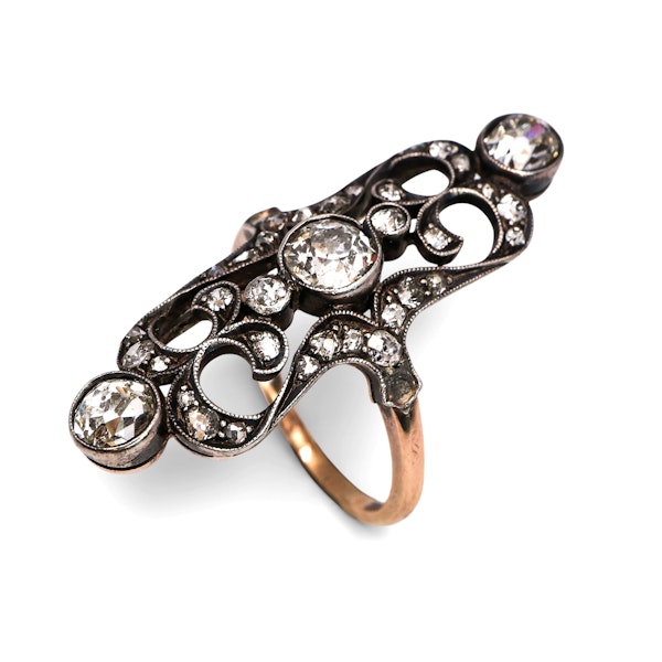 Antique Diamond and Silver Upon Gold Plaque Ring, Circa 1900 - image 6