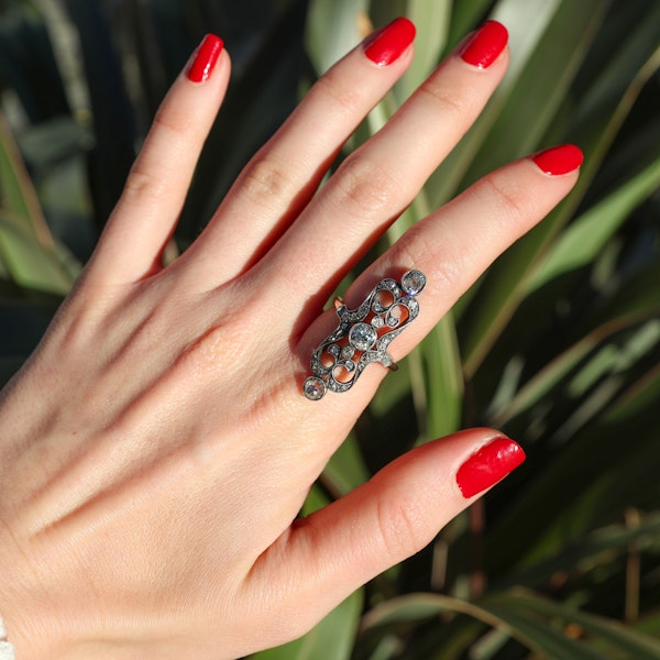 Antique Diamond and Silver Upon Gold Plaque Ring, Circa 1900 - image 4