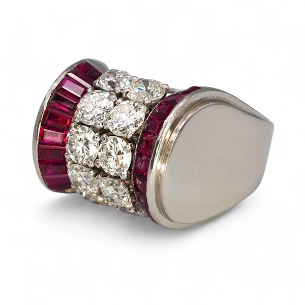 Late Art Deco Ruby, Diamond and Platinum Ring, Circa 1940 - image 5