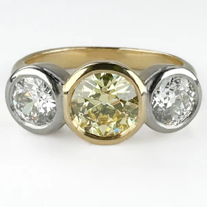 Edwardian Yellow and White Diamond 3 Stone Ring - Saddingtons Jewellery Stand 375