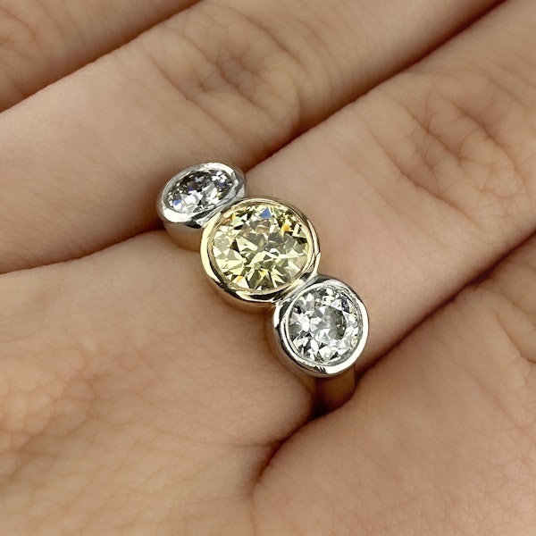 Edwardian Yellow and White Diamond 3 Stone Ring - Saddingtons Jewellery Stand 375 - image 1