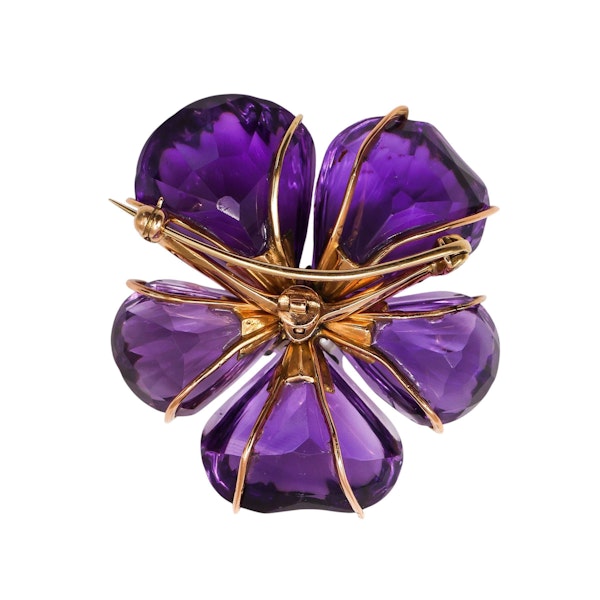 Amethyst, Pearl, Diamond and Gold Pansy Flower Brooch, Circa 1880 - image 5