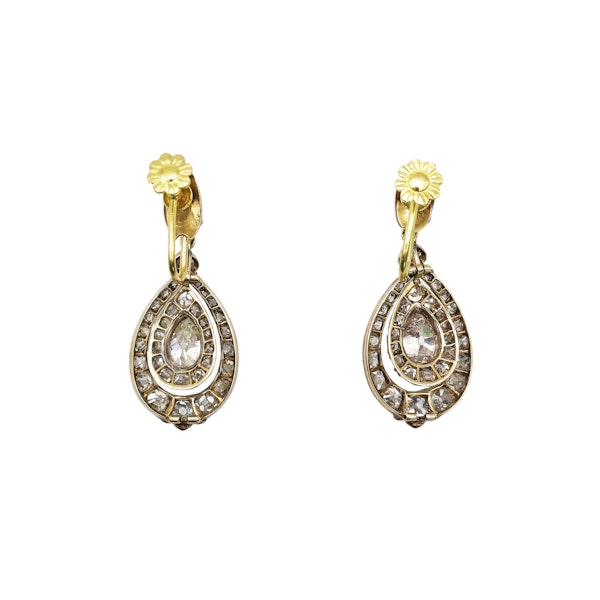 Antique Diamond and Silver Upon Gold Earrings, Circa 1870, Once Owned by Viscountess Gwladys Chaplin - image 6