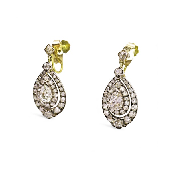 Antique Diamond and Silver Upon Gold Earrings, Circa 1870, Once Owned by Viscountess Gwladys Chaplin - image 4