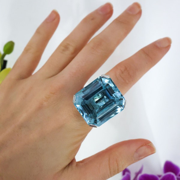 Vintage French Blue Topaz and White Gold Ring, Circa 1990 - image 2