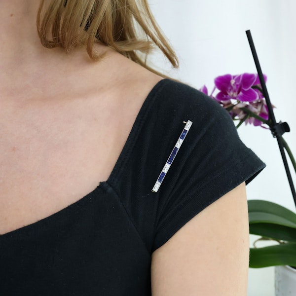 Tiffany and Co. Art Deco Sapphire, Diamond and Platinum Line Bracelet and Brooch Suite, Circa 1930 - image 7