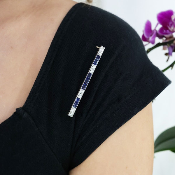 Tiffany and Co. Art Deco Sapphire, Diamond and Platinum Line Bracelet and Brooch Suite, Circa 1930 - image 9