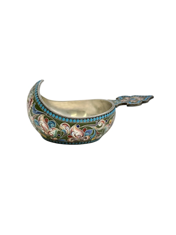 Russian silver and shaded enamel kovsh, Moscow, c.1900. - image 3