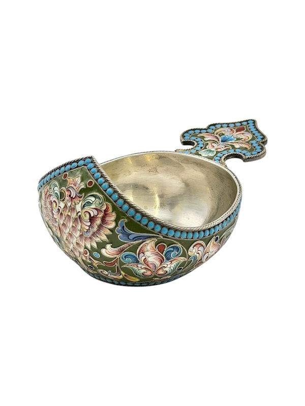 Russian silver and shaded enamel kovsh, Moscow, c.1900. - image 2