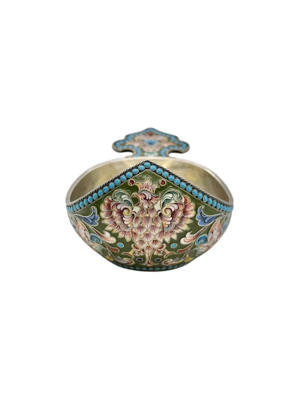 Russian silver and shaded enamel kovsh, Moscow, c.1900. - image 4