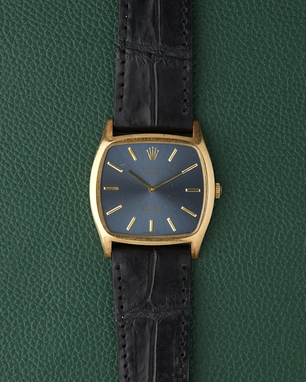 Rolex Cellini Ref. 3805 Blue Sunburst 18k Yellow Gold TV case 1976 - image 1