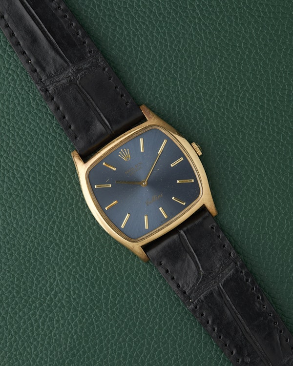 Rolex Cellini Ref. 3805 Blue Sunburst 18k Yellow Gold TV case 1976 - image 2