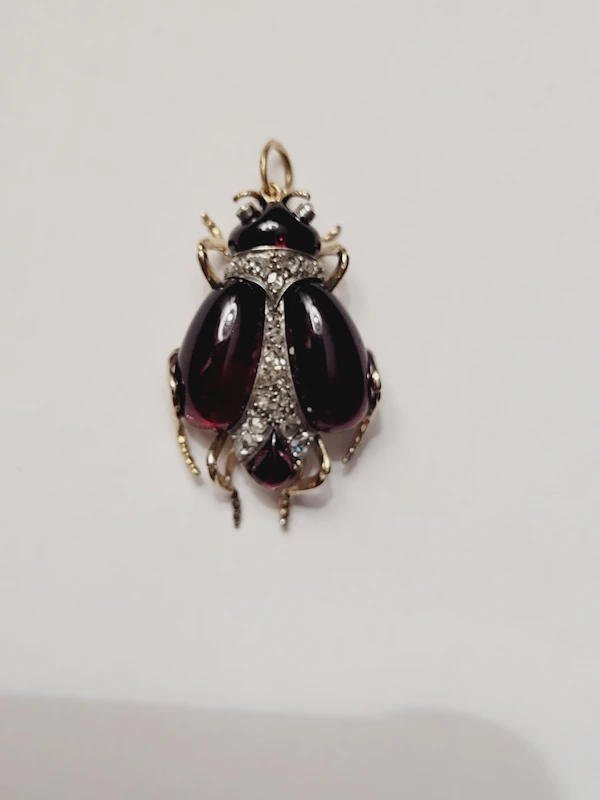 Super rare cabochon garnet and diamond 19th century bug pendant sku 8877 DBGEMS - image 4