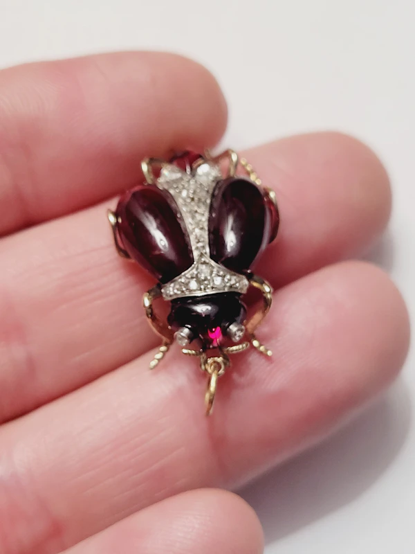 Super rare cabochon garnet and diamond 19th century bug pendant sku 8877 DBGEMS - image 2