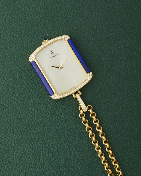Corum 18k Yellow Gold Ref. 176424 Lapis Lazuli Diamonds Mother of Pearl Dial Pendant Watch - image 2