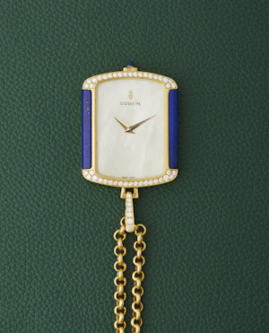Corum 18k Yellow Gold Ref. 176424 Lapis Lazuli Diamonds Mother of Pearl Dial Pendant Watch