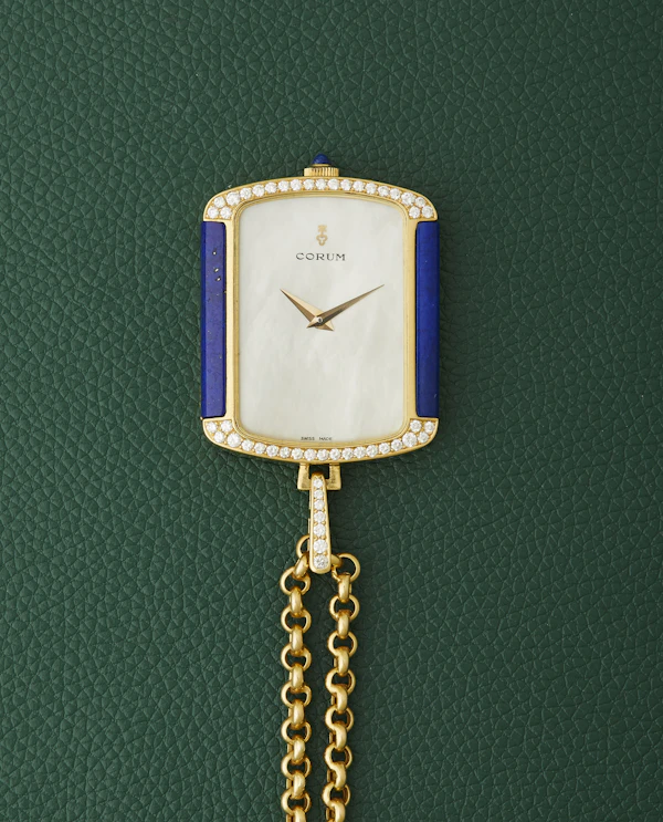 Corum 18k Yellow Gold Ref. 176424 Lapis Lazuli Diamonds Mother of Pearl Dial Pendant Watch - image 1