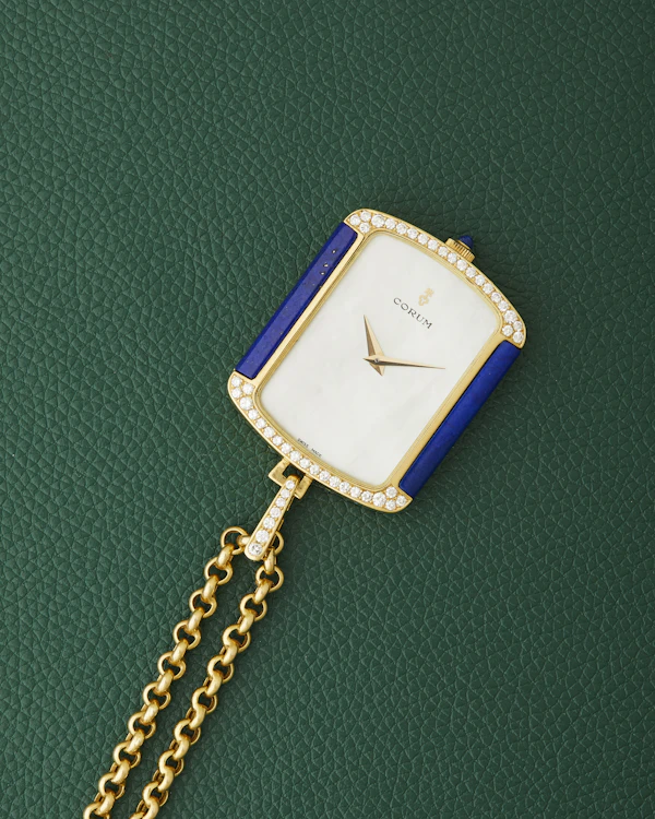 Corum 18k Yellow Gold Ref. 176424 Lapis Lazuli Diamonds Mother of Pearl Dial Pendant Watch - image 3