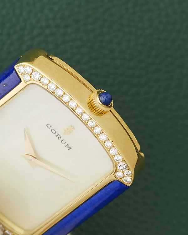 Corum 18k Yellow Gold Ref. 176424 Lapis Lazuli Diamonds Mother of Pearl Dial Pendant Watch - image 4