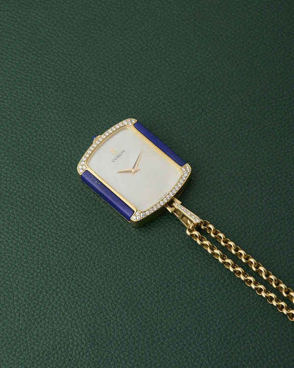 Corum 18k Yellow Gold Ref. 176424 Lapis Lazuli Diamonds Mother of Pearl Dial Pendant Watch - image 10