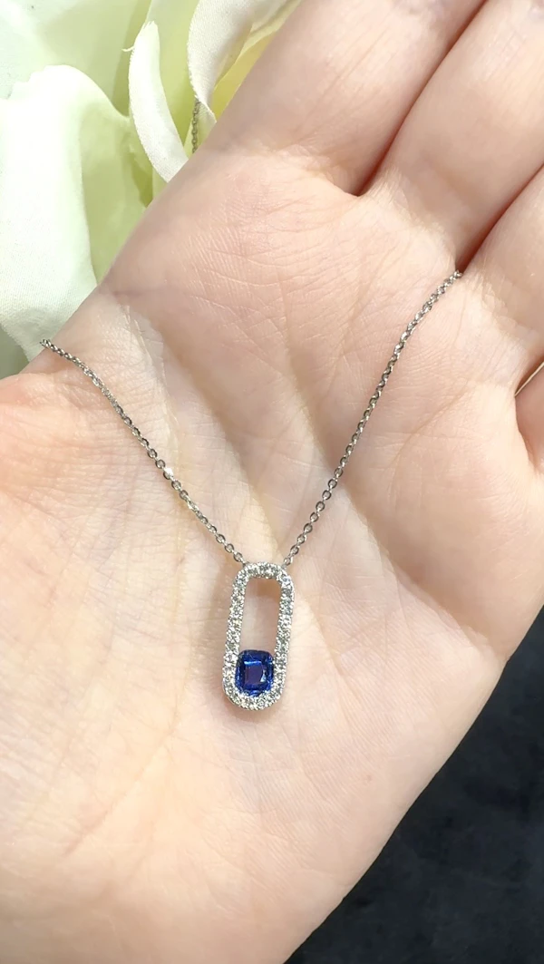 Ceylon Sapphire diamond necklace 18K white gold - image 1