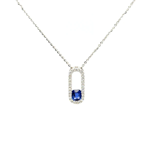 Ceylon Sapphire diamond necklace 18K white gold - image 3