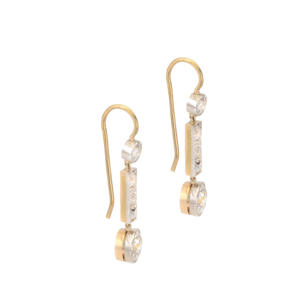 Edwardian Diamond Drop Earrings, Platinum & 18ct Gold - image 2