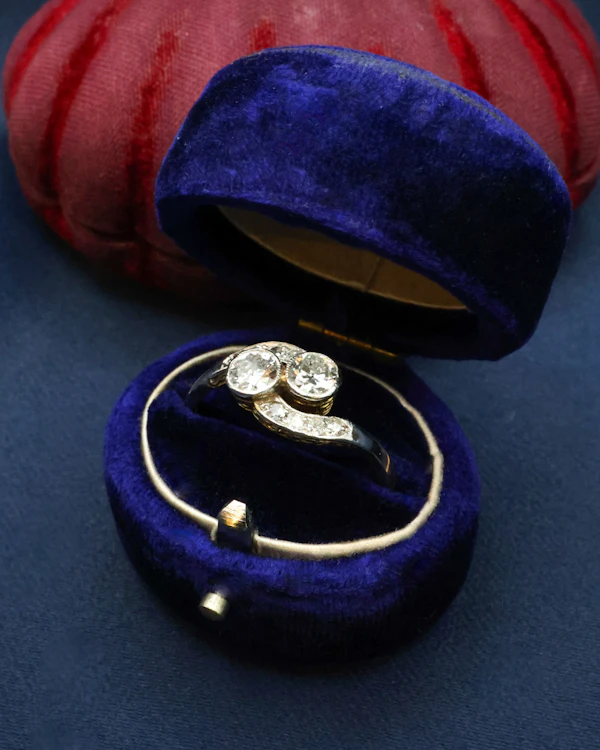 Engraved Diamond Two Stone Twist Ring Circa 1930 - image 2