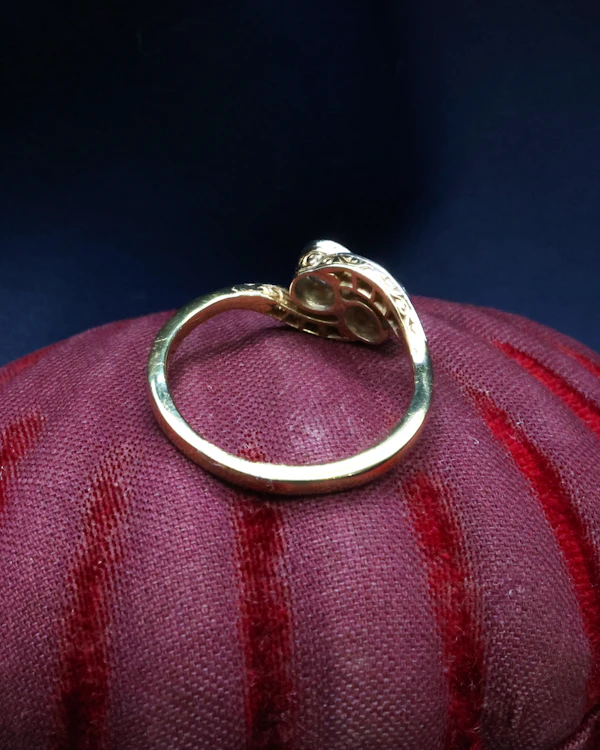Engraved Diamond Two Stone Twist Ring Circa 1930 - image 3
