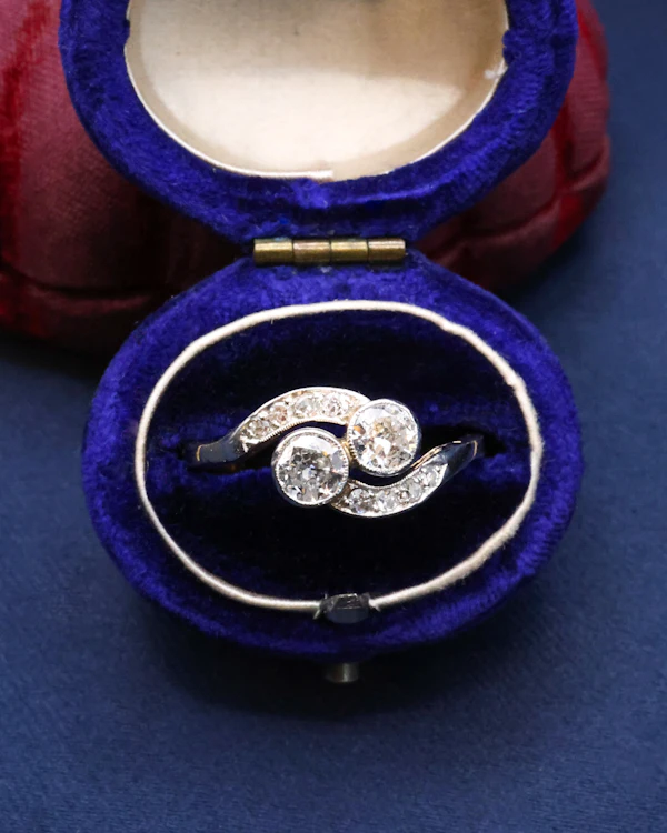 Engraved Diamond Two Stone Twist Ring Circa 1930 - image 1