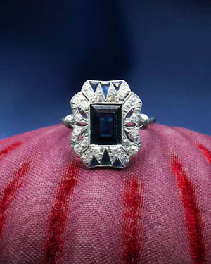 Downstairs at Grays: Art Deco Rectangular Sapphire and Diamond Dress Ring Circa 1920-1935