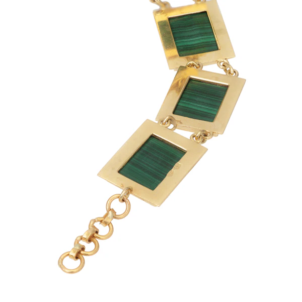 1960s Italian Malachite 18ct Gold Panel Bracelet - image 2