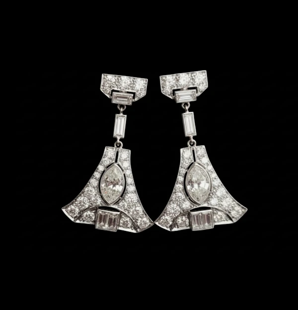 Art deco diamond drop earrings sku 8802 DBGEMS - image 1