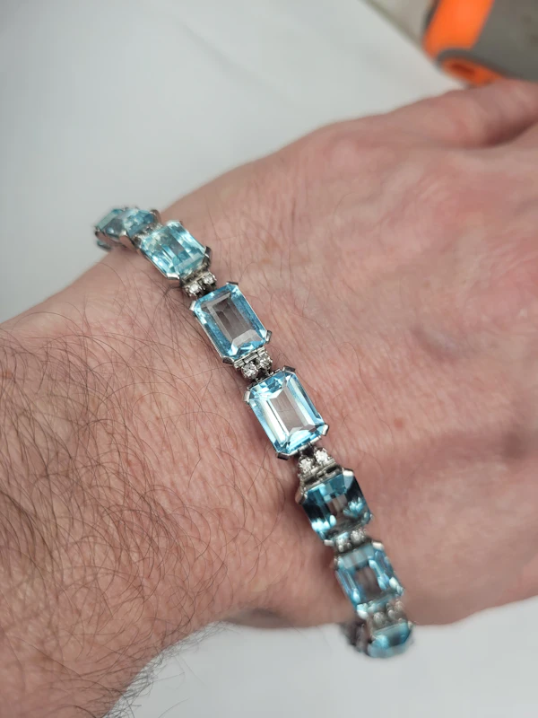 Art deco aquamarine and diamond bracelet sku 8890 DBGEMS - image 3