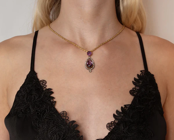 Boxed Amethyst and Diamond Pendant - Spectrum Antiques - image 2