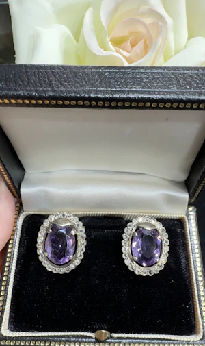 18K Gold Amethyst & rose cut diamond earrings