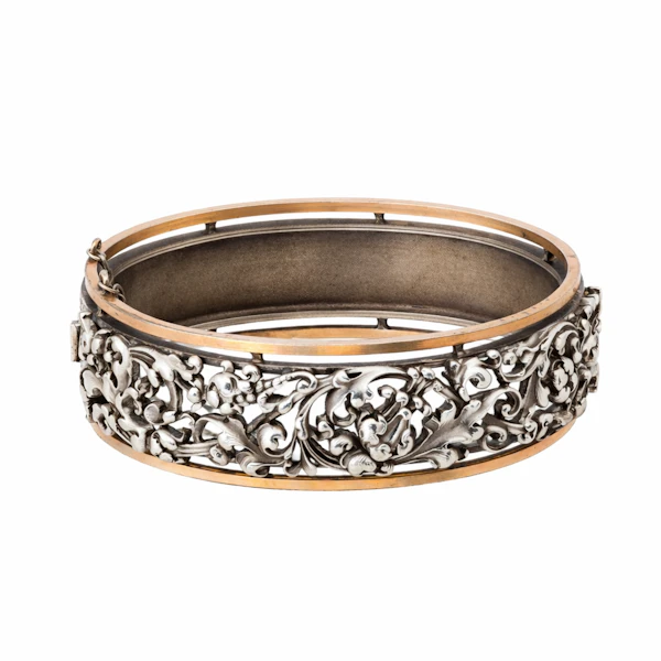 French Art Nouveau Silver & Silver Gilt Pierced Foliate Bangle c.1890s - image 3