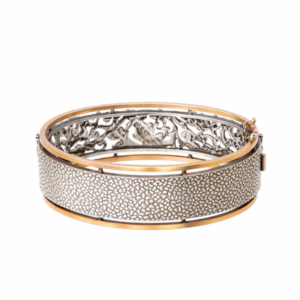 French Art Nouveau Silver & Silver Gilt Pierced Foliate Bangle c.1890s - image 2