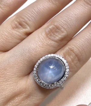17.14 ct. Ceylon no heat star sapphire ring 18k white gold