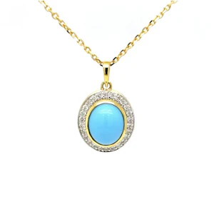 Turquoise & diamond pendant necklace 18k yellow gold