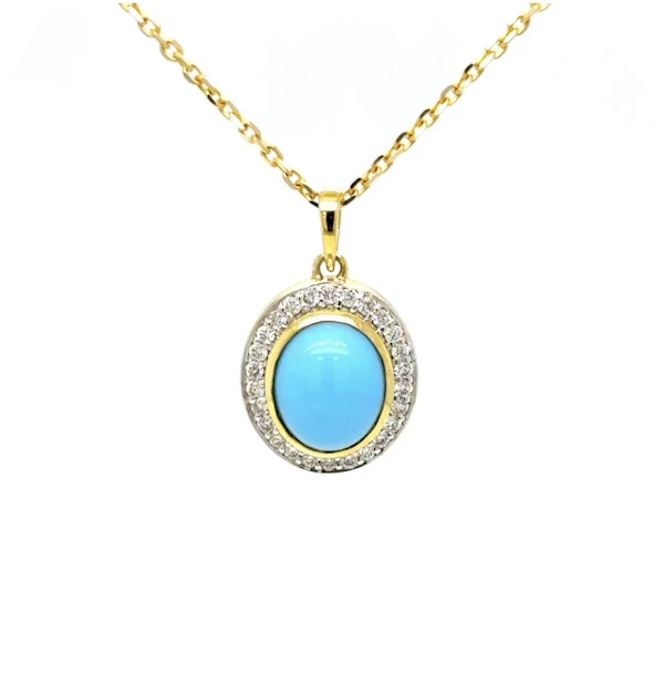 Turquoise & diamond pendant necklace 18k yellow gold - image 1